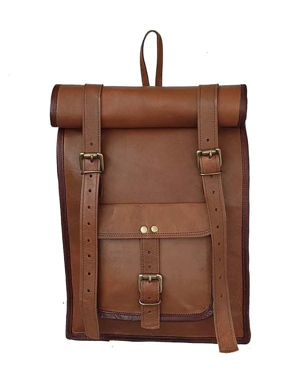 Caramel Brown Leather Roll On Backpack